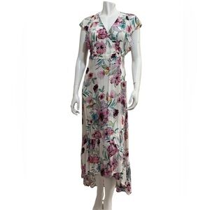Lovestitch Maxi / Midi Wrap Dress White, Pink & Green Floral Print Size Small